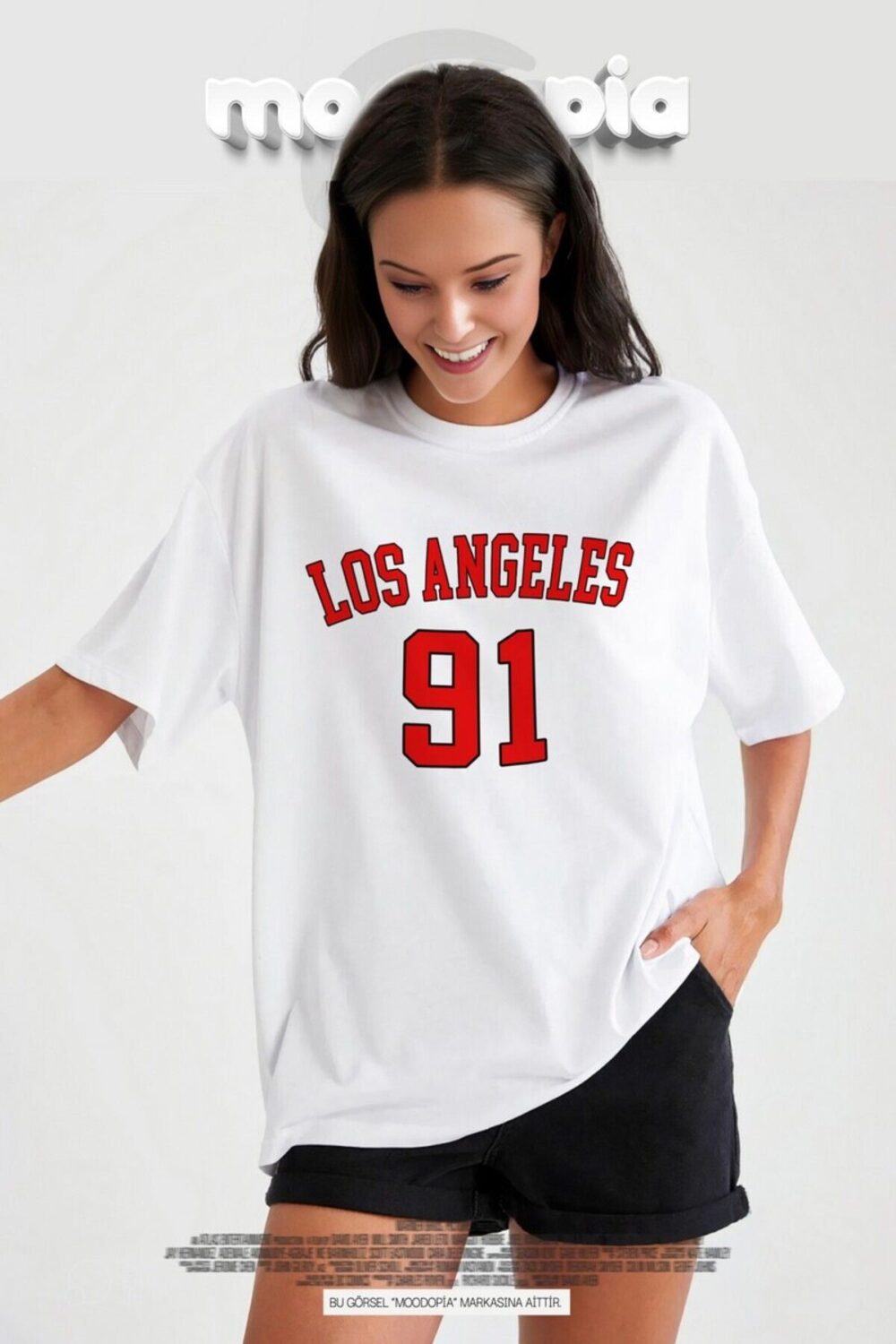 Los Angeles 91 Baskılı Beyaz Oversize Tshirt