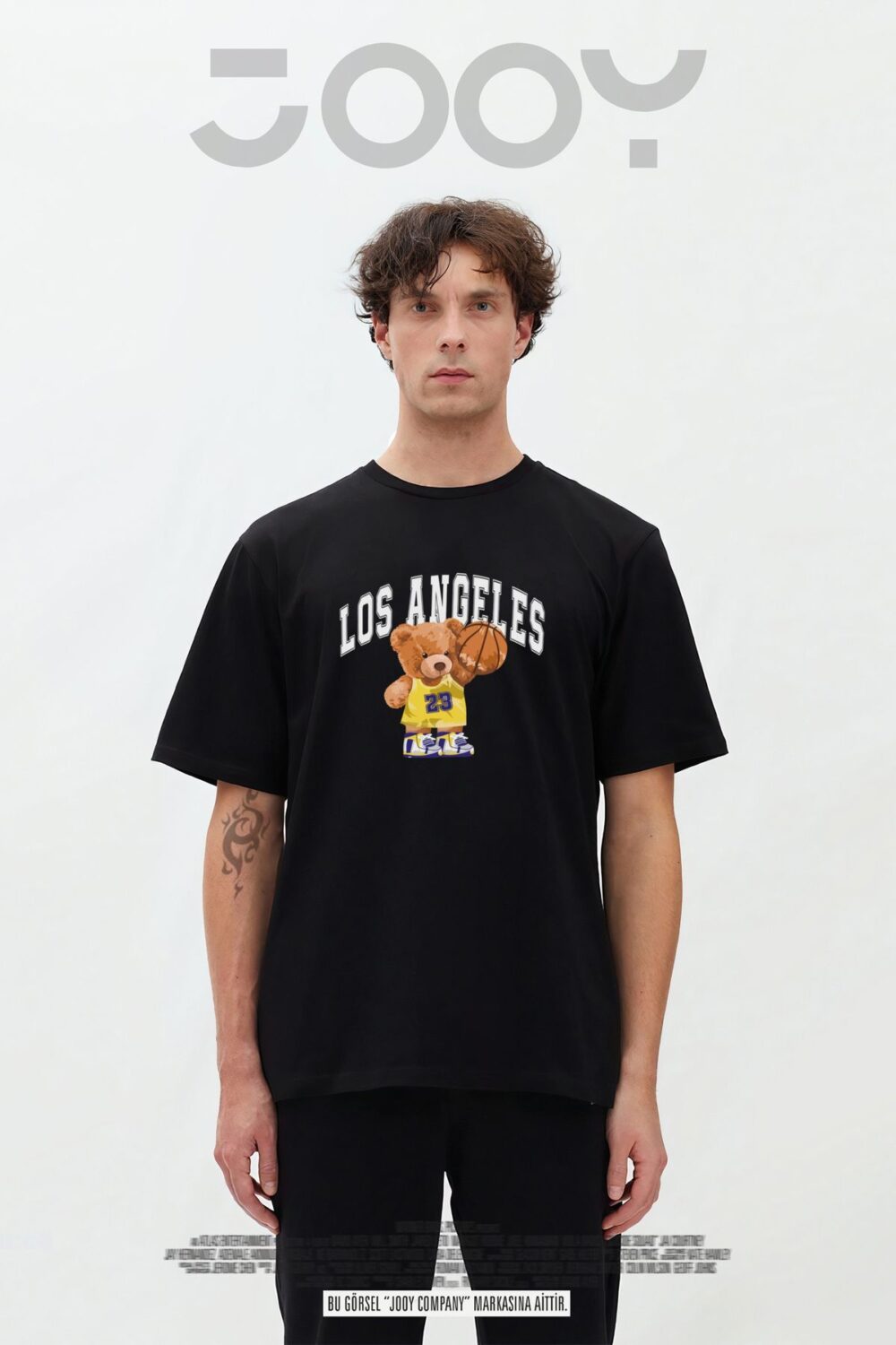 Los Angeles Basketbolcu Ayı Tasarım Siyah Oversize Tshirt