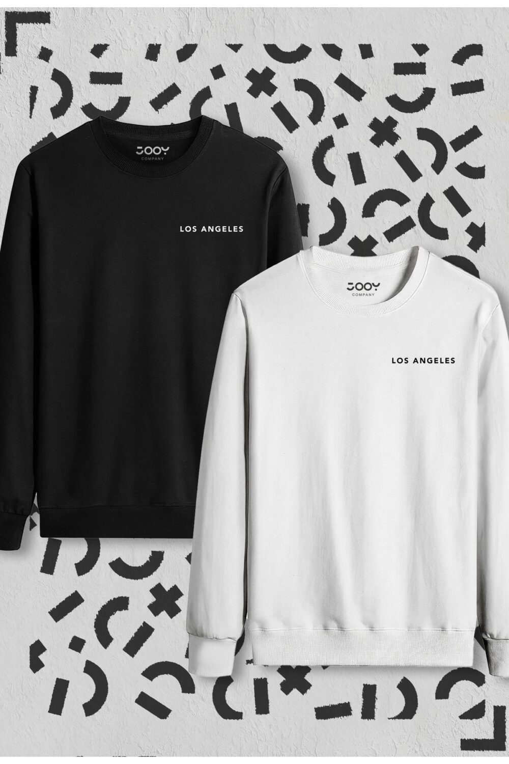 Los Angeles Baskılı Siyah Beyaz Bisiklet Yaka Sweatshirt 2’li Set