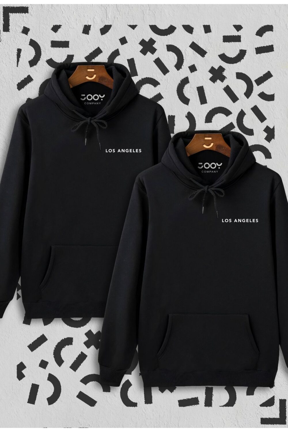 Los Angeles Baskılı Siyah Kapüşonlu Sweatshirt Avantaj Paketi 2’li Set