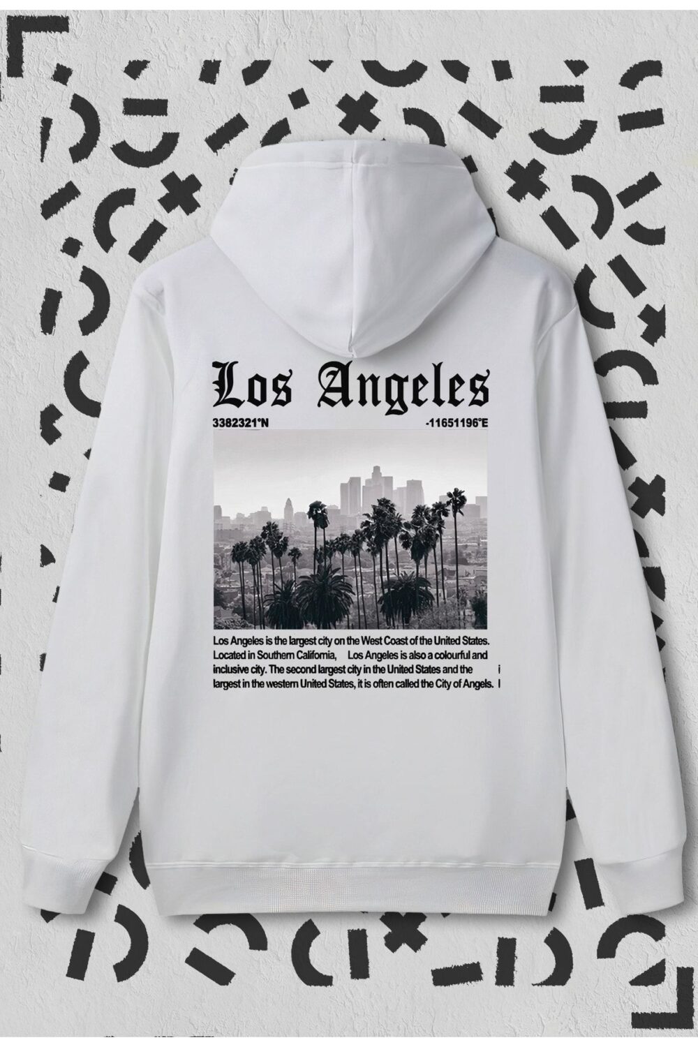 Los Angeles City Baskılı Beyaz Kapüşonlu Sweatshirt