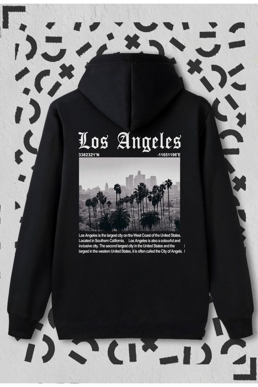 Los Angeles City Baskılı Siyah Kapüşonlu Sweatshirt