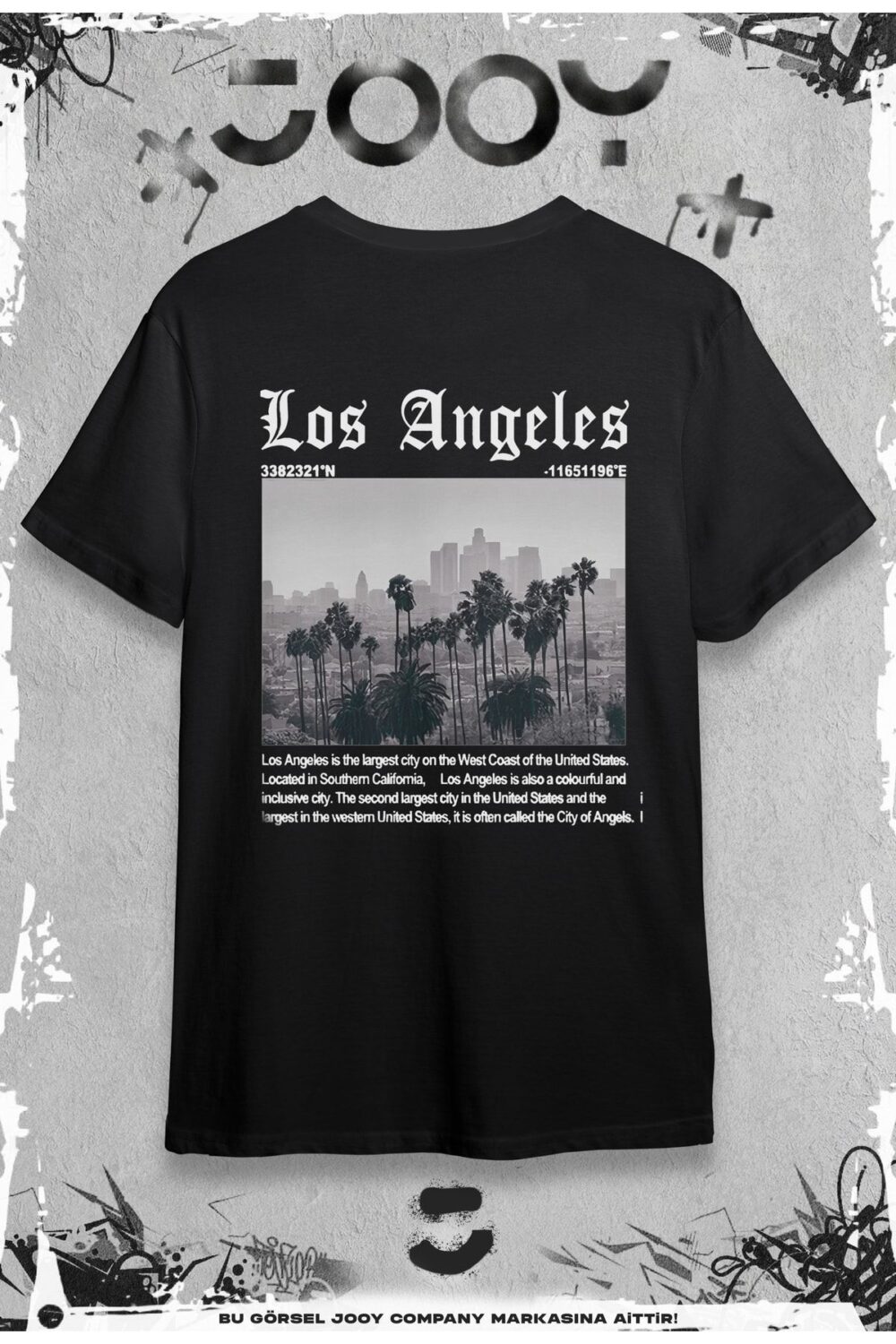 Los Angeles City Baskılı Siyah Oversize Tshirt