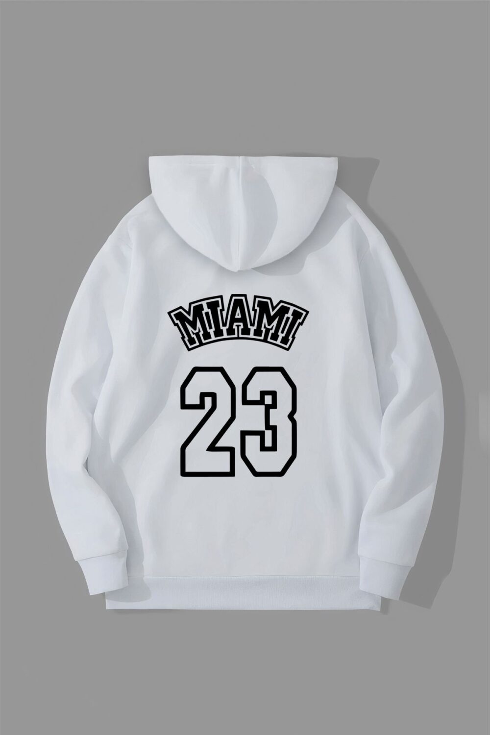 Miami 23 Tasarım Baskılı Erkek Beyaz Kapüşonlu Sweatshirt