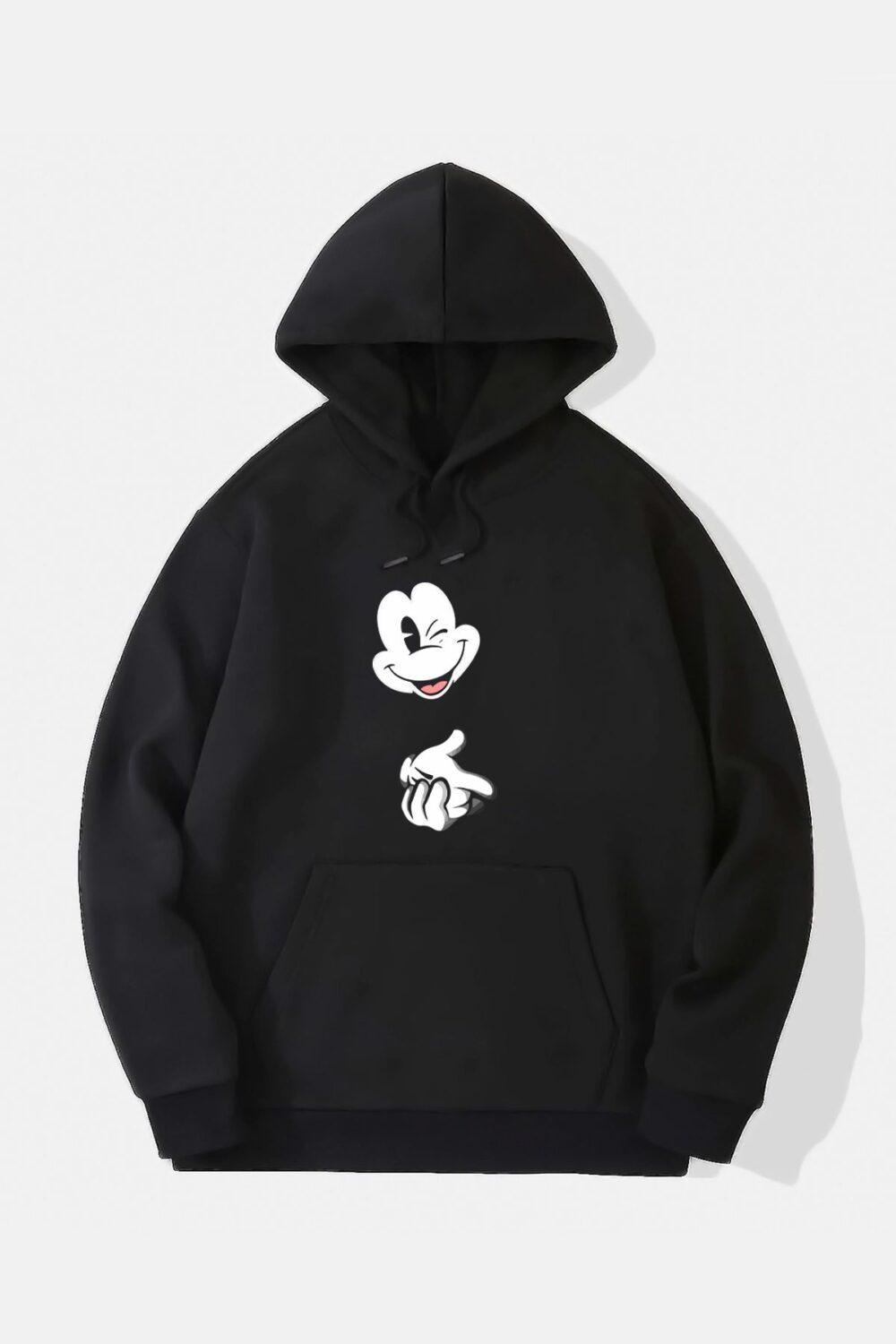 Mickey Gun Baskılı Siyah Kapüşonlu Sweatshirt Hoodie