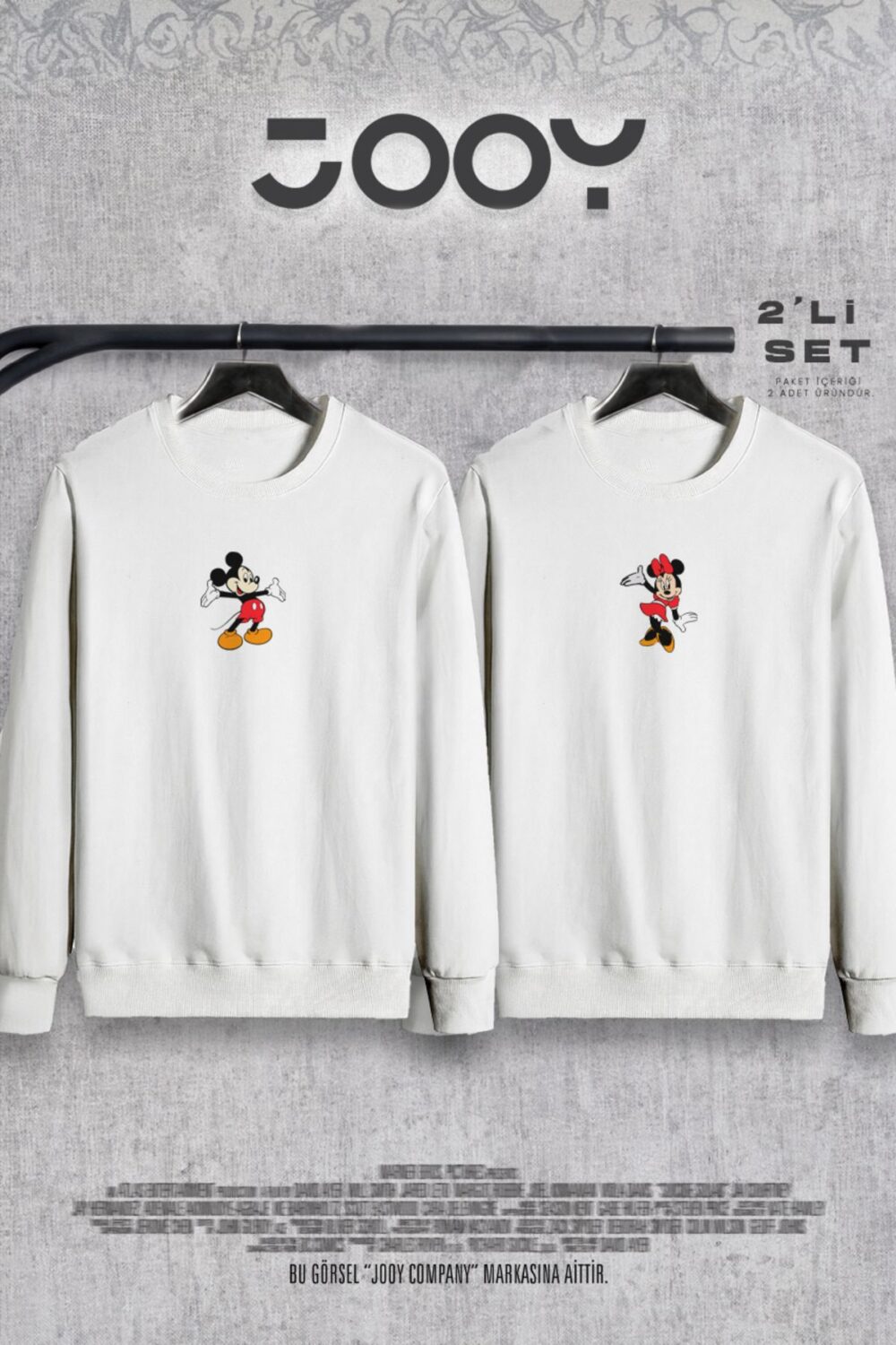 Mickey Minnie Tasarım Sevgili Çift Kombini Bisiklet Yaka Sweatshirt 2’li Set