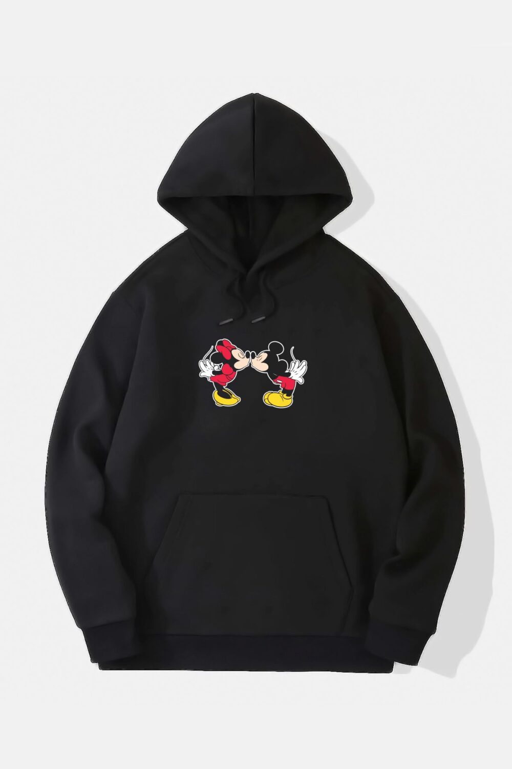 Mickey & Minny Öpücük Baskılı Siyah Kapüşonlu Sweatshirt Hoodie