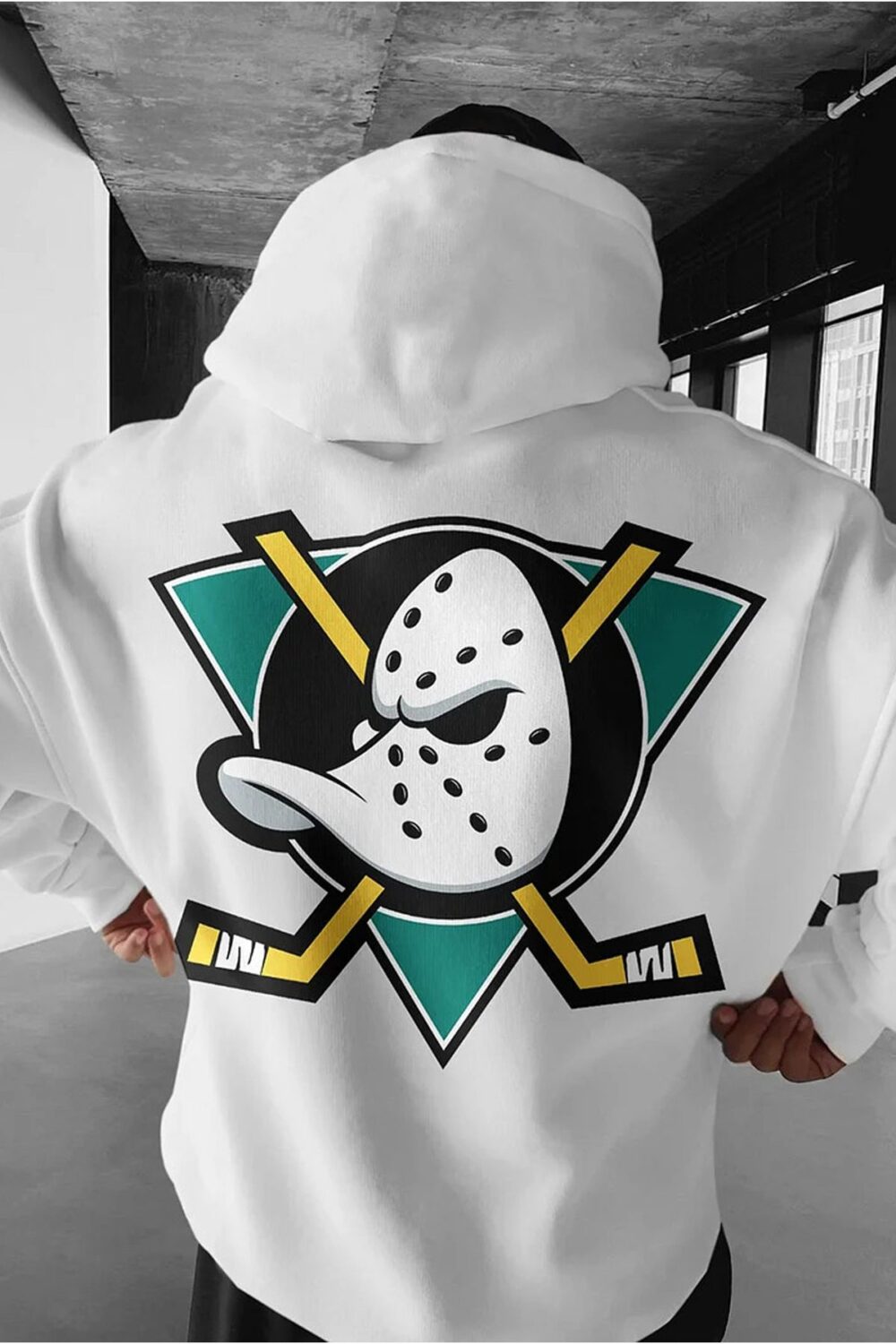 Mighty Ducks Baskılı Beyaz Kapüşonlu Sweatshirt Hoodie