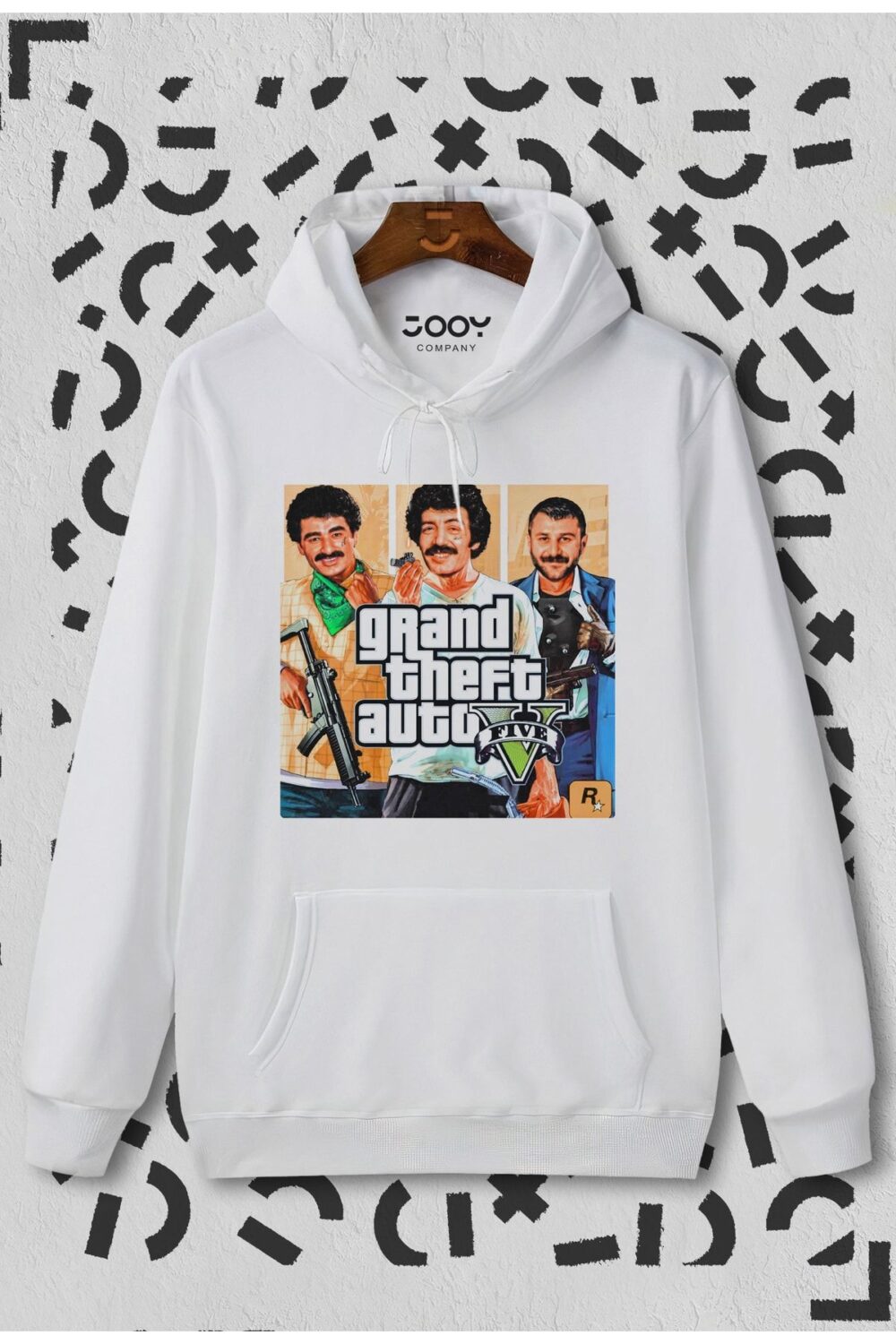 Müslüm Gta Baskılı Beyaz Kapüşonlu Sweatshirt