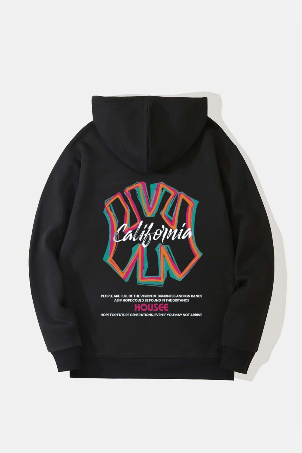 NY California Tasarım Siyah Kapüşonlu Sweatshirt