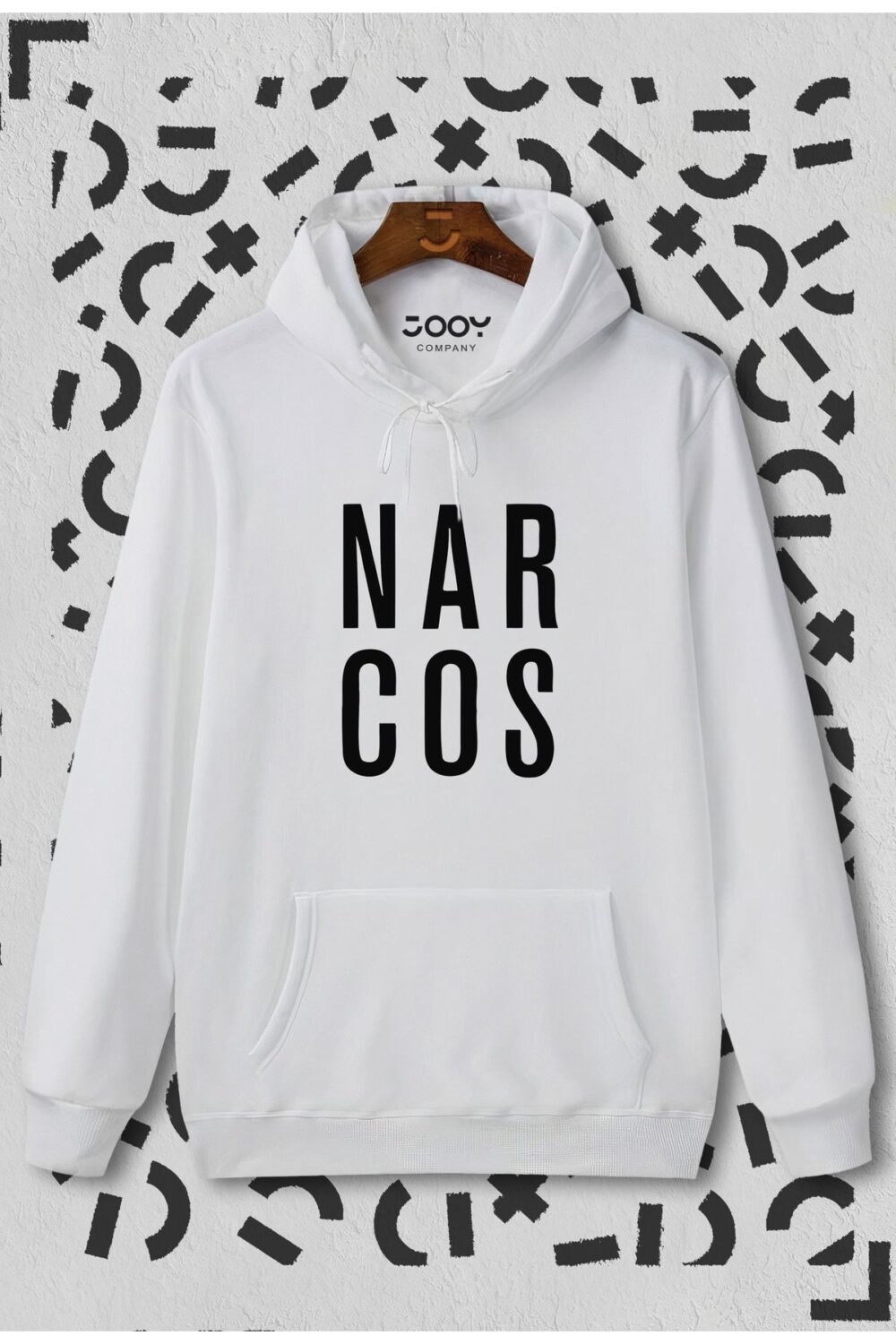 Narcos Baskılı Beyaz Kapüşonlu Sweatshirt