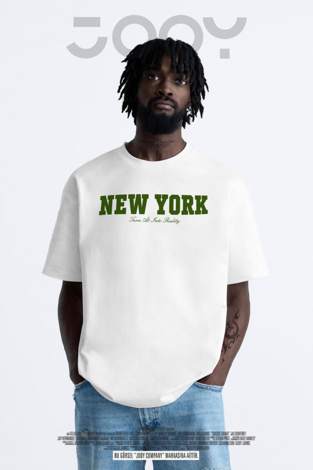 New York Reality Baskılı Beyaz Oversize Tshirt