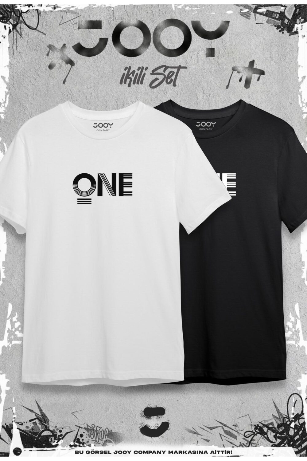 ONE Baskılı Oversize Geniş Kalıp T-Shirt Siyah Beyaz 2’li Set