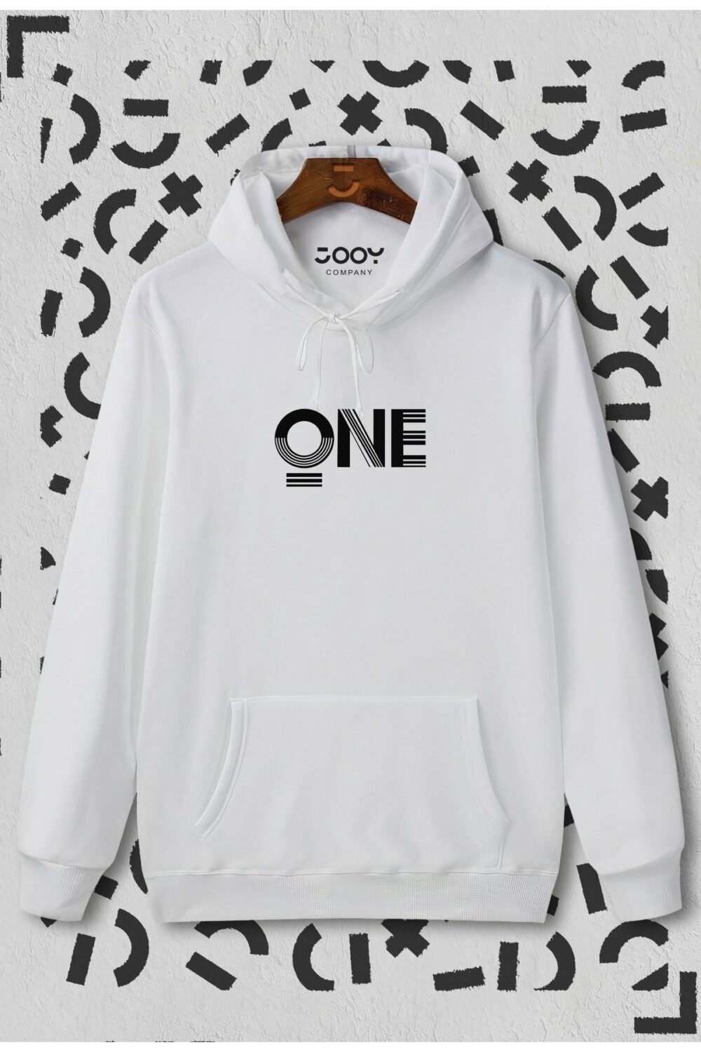 One Baskılı Beyaz Kapüşonlu Sweatshirt