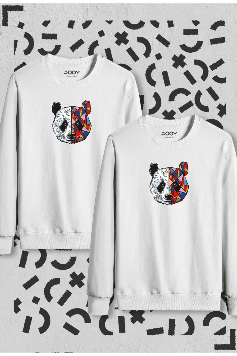 Panda Baskılı Beyaz Bisiklet Yaka Sweatshirt 2’li Set