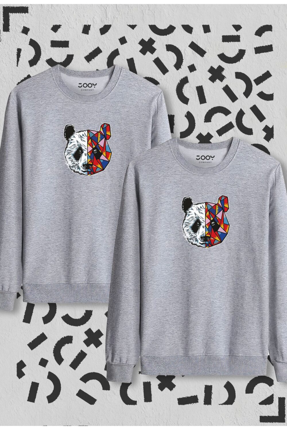 Panda Baskılı Gri Bisiklet Yaka Sweatshirt 2’li Set