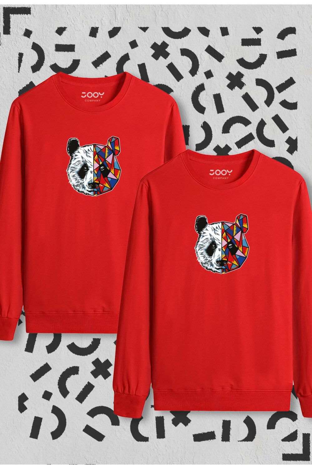 Panda Baskılı Kırmızı Bisiklet Yaka Sweatshirt 2’li Set