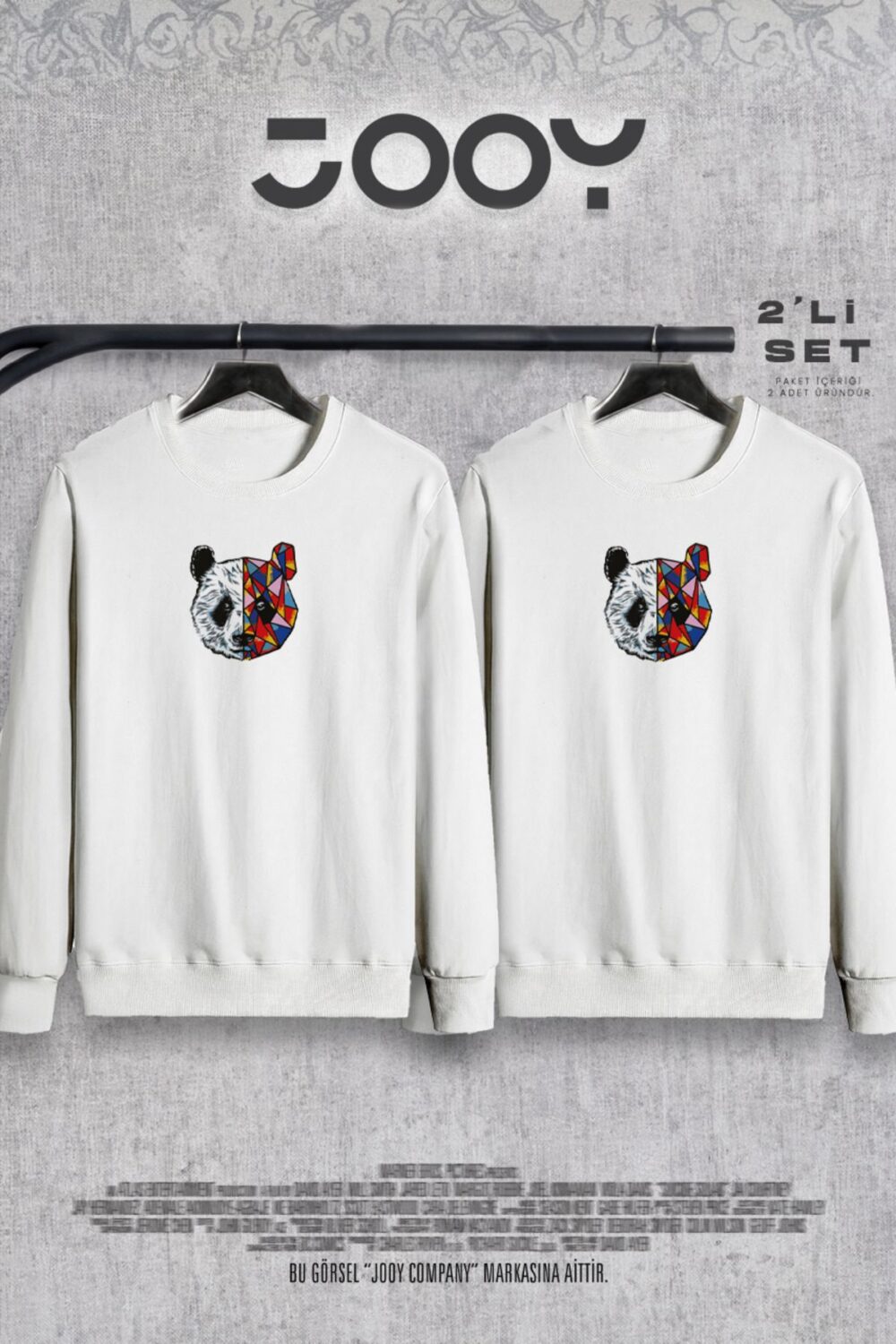 Panda Baskılı Sevgili Çift Kombini Beyaz Bisiklet Yaka Sweatshirt 2’li Set