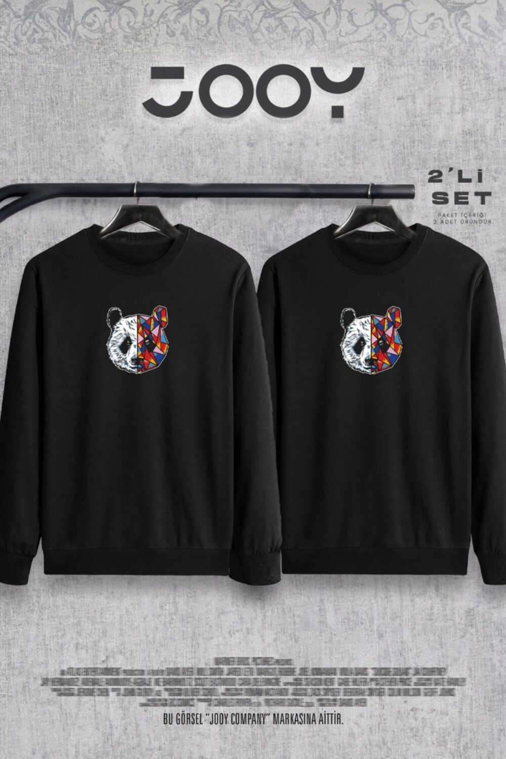 Panda Baskılı Sevgili Çift Kombini Bisiklet Yaka Sweatshirt 2’li Set