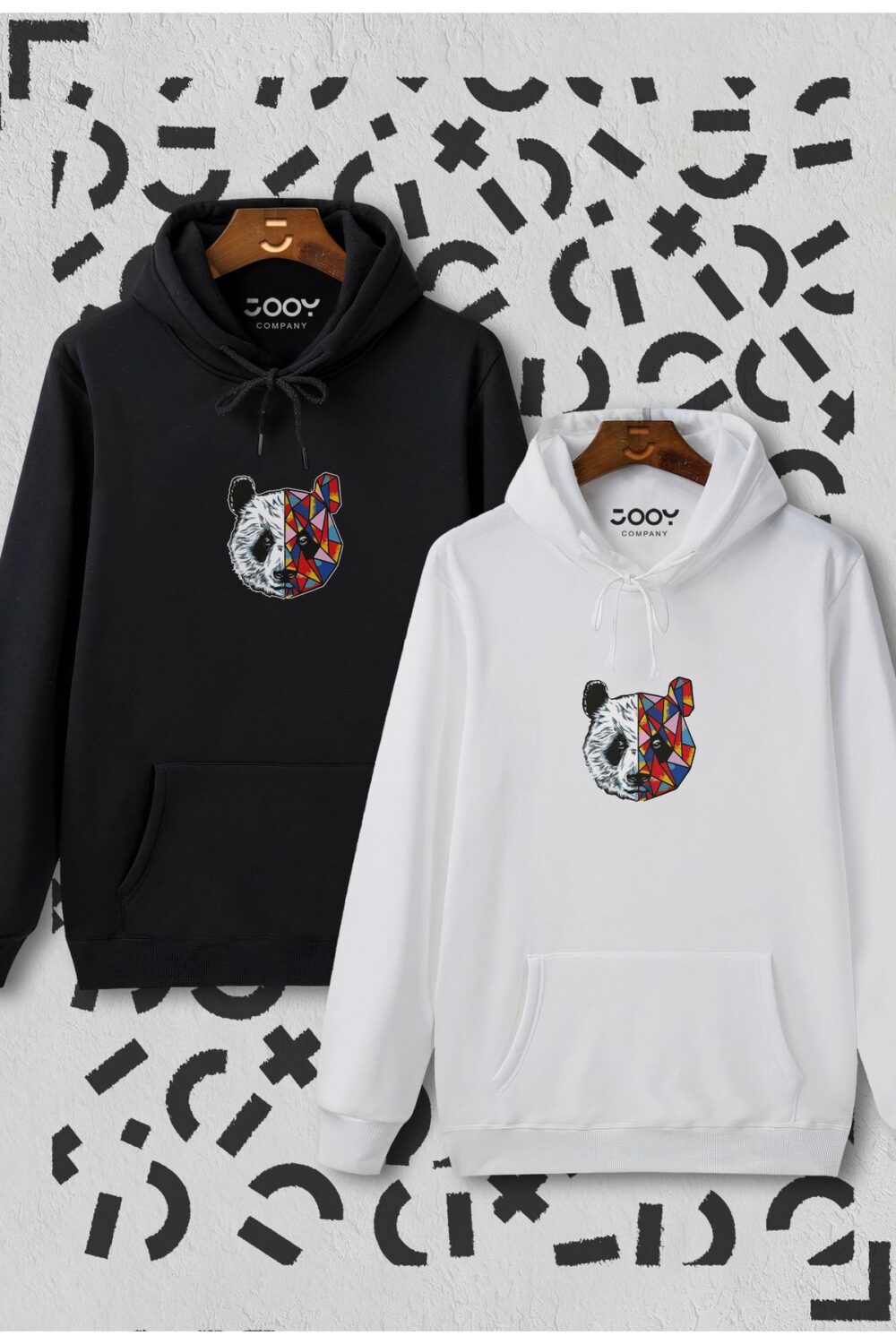 Panda Baskılı Siyah Beyaz Kapüşonlu Sweatshirt Avantaj Paketi 2’li Set