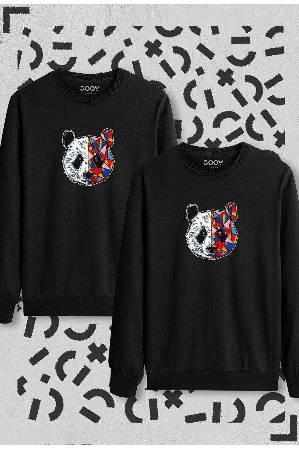 Panda Baskılı Siyah Bisiklet Yaka Sweatshirt 2’li Set