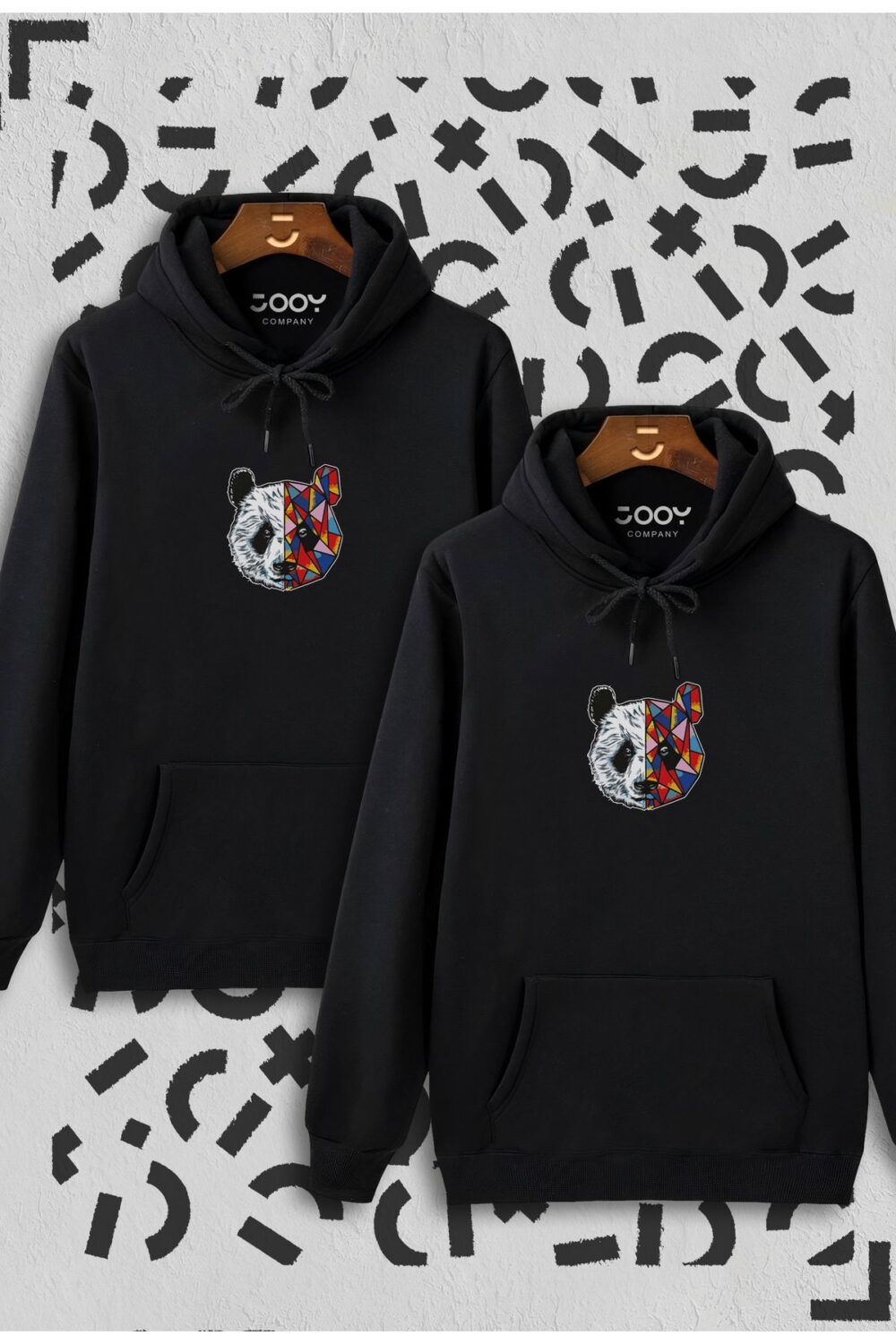 Panda Baskılı Siyah Kapüşonlu Sweatshirt Avantaj Paketi 2’li Set