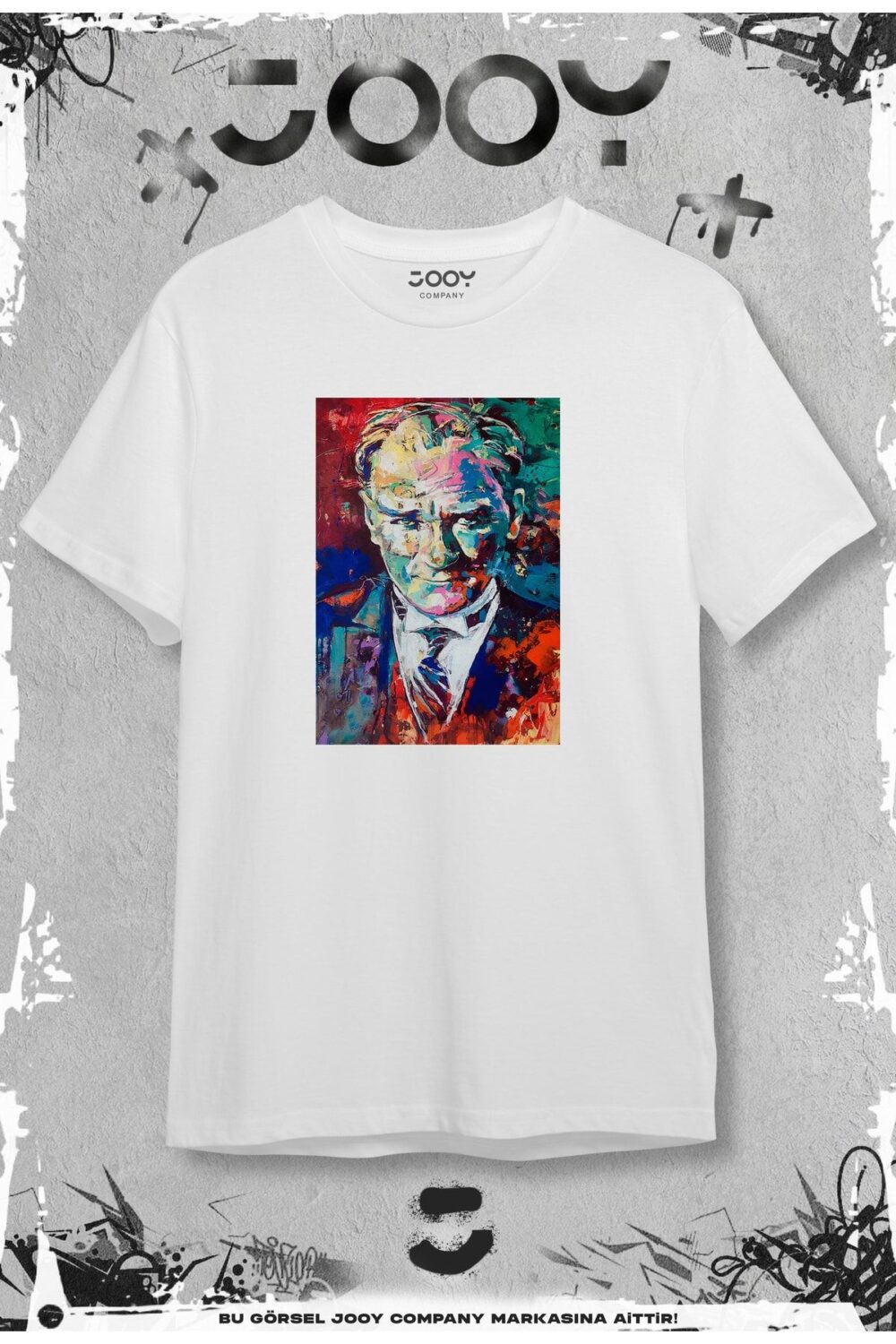 Renkli Atatürk Silüet Tablo Baskılı Beyaz Tshirt