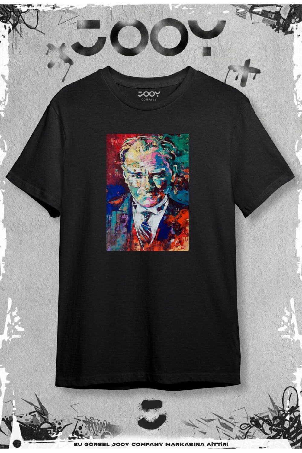 Renkli Atatürk Silüet Tablo Baskılı Siyah Tshirt