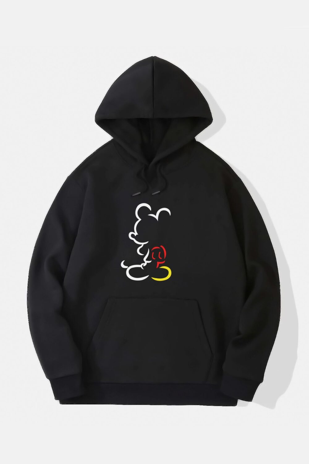 Renkli Mickey Baskılı Siyah Kapüşonlu Sweatshirt Hoodie