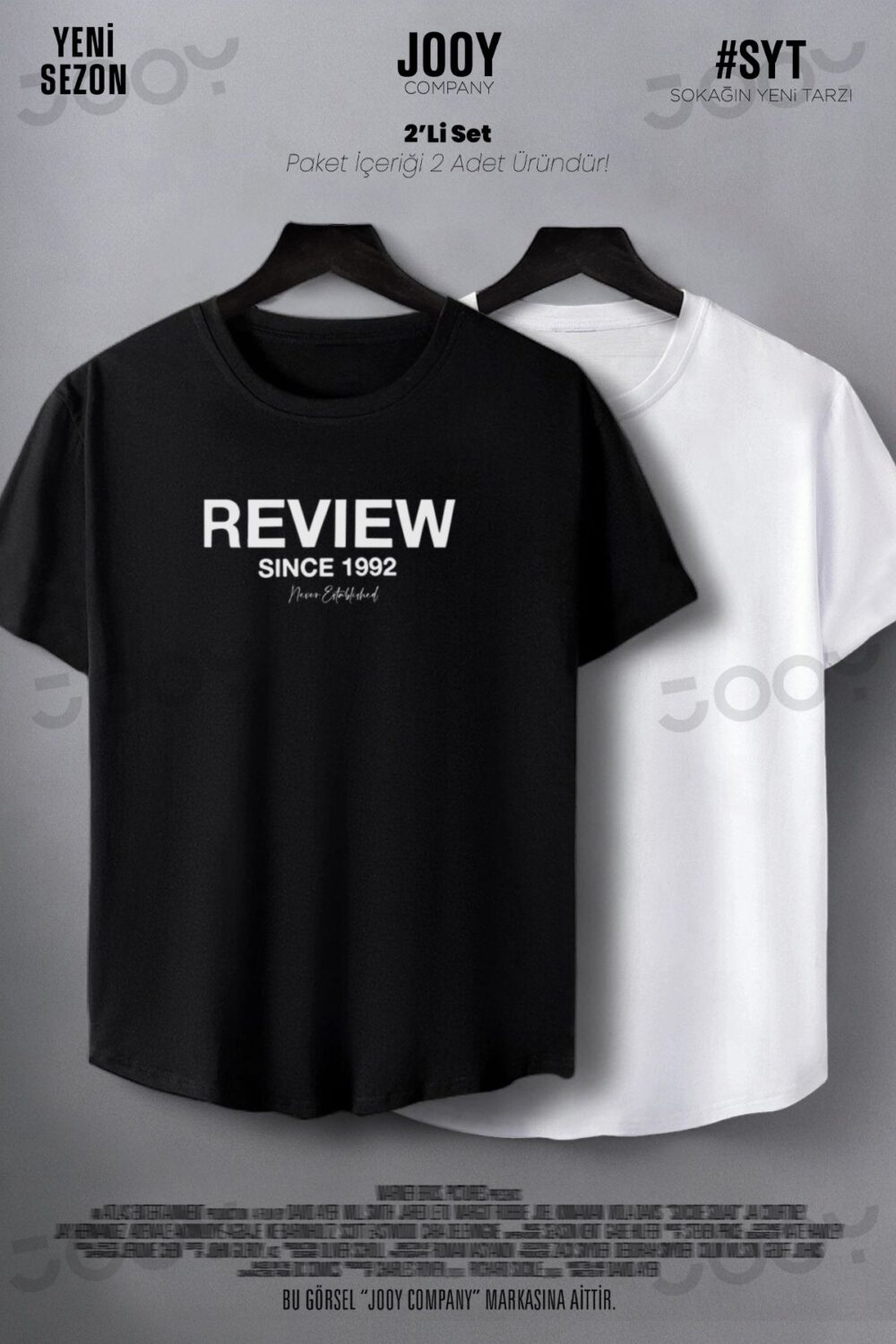 Review Since 1992 Baskılı Siyah Beyaz Oval Kesim Slim Fit Tshirt 2’li Set