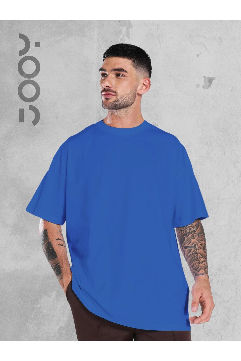 Saks Mavi Oversize Geniş Kalıp Düz Baskısız Basic Tshirt