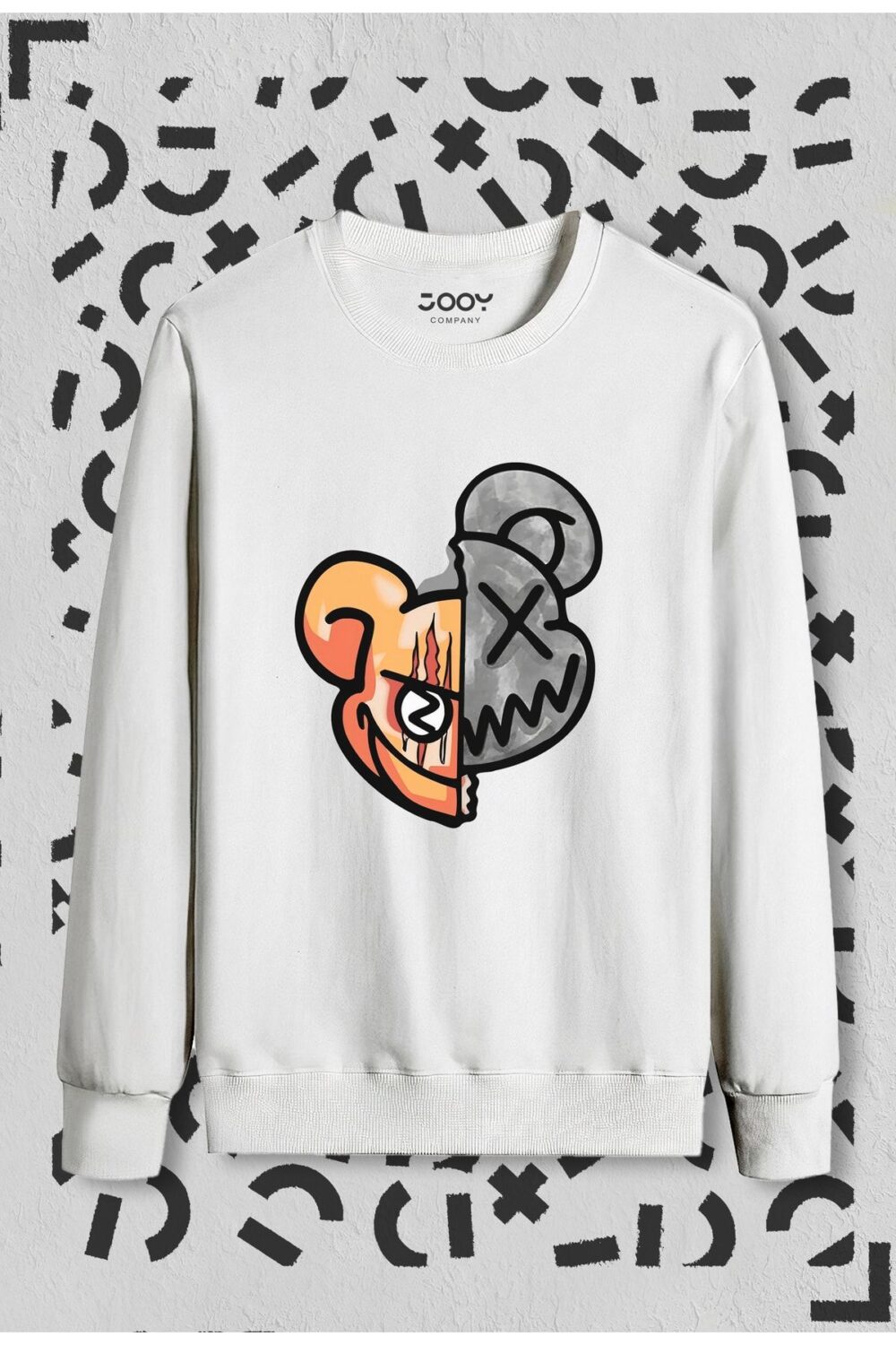 Scary Mouse Baskılı Bisiklet Yaka Sweatshirt