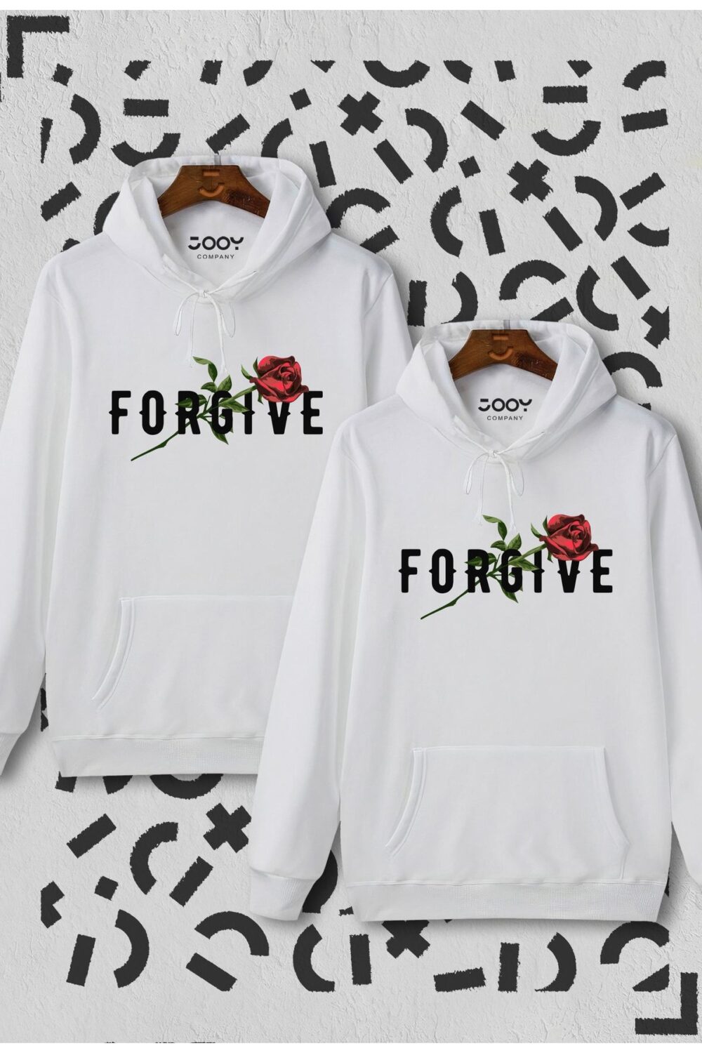 Sevgili Çift Kombini Forgive Beyaz Kapüşonlu Sweatshirt 2’li Set