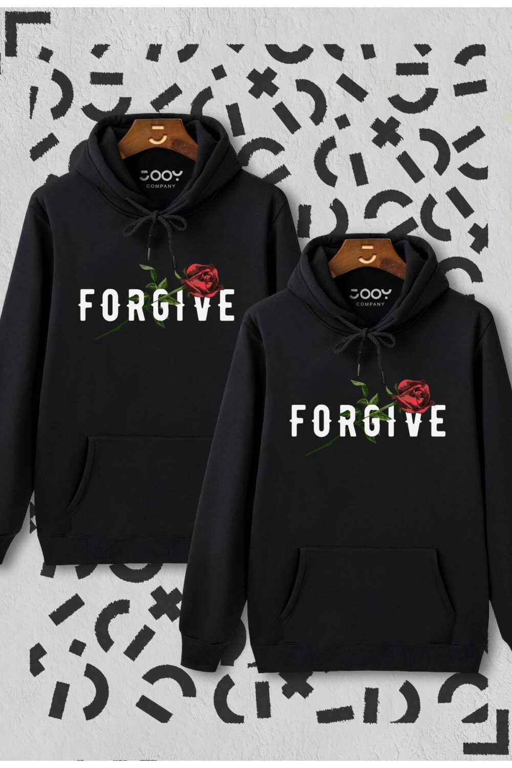 Sevgili Çift Kombini Forgive Siyah Kapüşonlu Sweatshirt 2’li Set