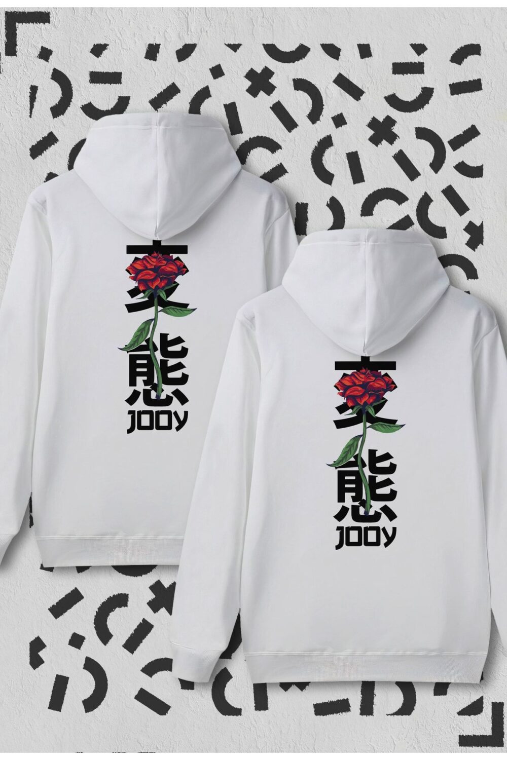 Sevgili Çift Kombini Japan Rose Beyaz Kapüşonlu Sweatshirt 2’li Set