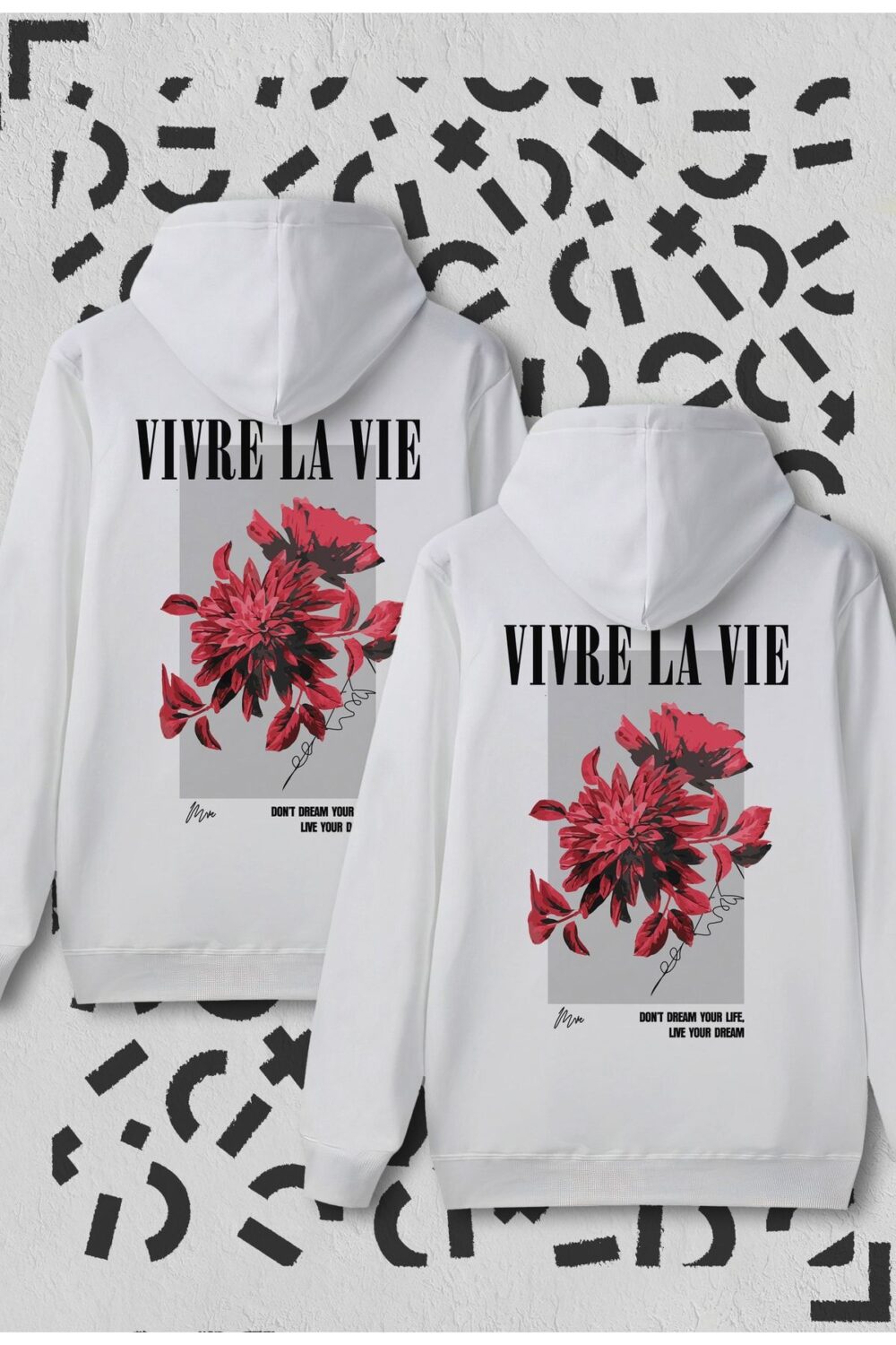 Sevgili Çift Kombini Vivre La Vie Beyaz Kapüşonlu Sweatshirt 2’li Set