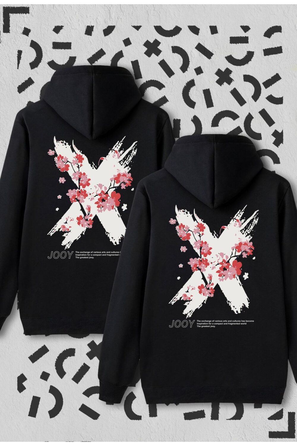 Sevgili Çift Kombini X Flowers Siyah Kapüşonlu Sweatshirt 2’li Set