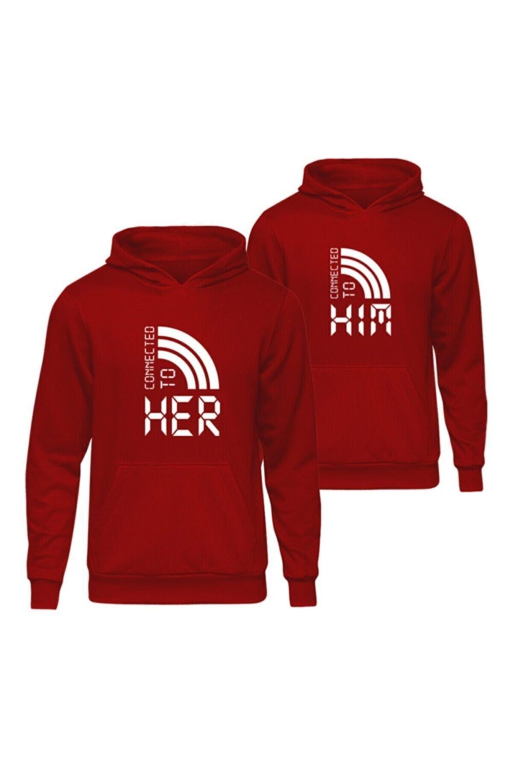 Sevgili Çift Kombinleri Connected To Kırmızı Kapşonlu Hoodie