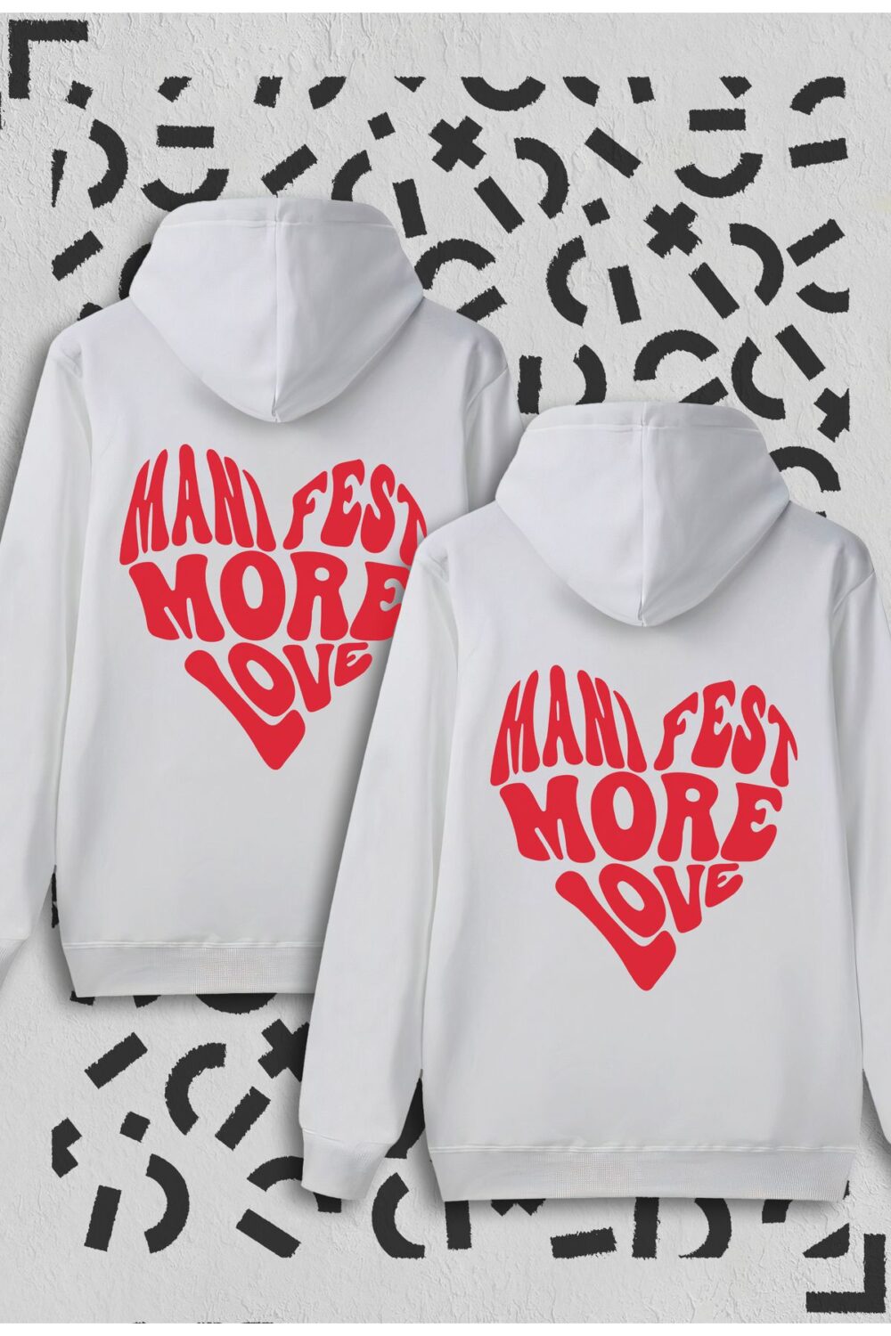 Sevgili Çift Kombinleri Manifest More Love Baskılı 2 Ürün Beyaz Hoodie Kapüşonlu Sweatshirt