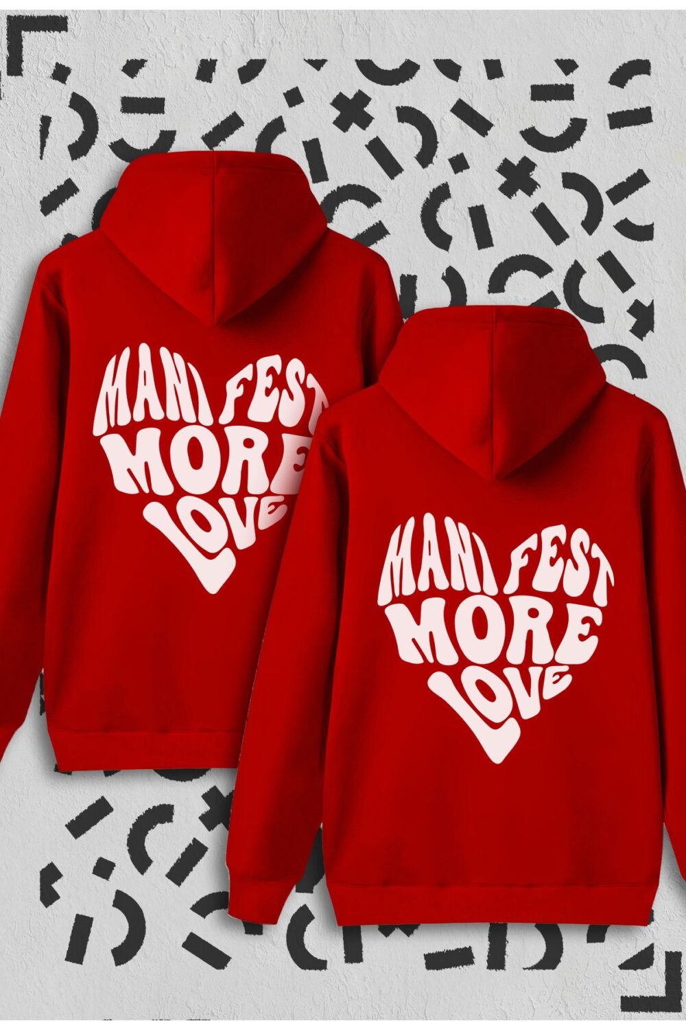 Sevgili Çift Kombinleri Manifest More Love Baskılı 2 Ürün Kırmızı Hoodie Kapüşonlu Sweatshirt