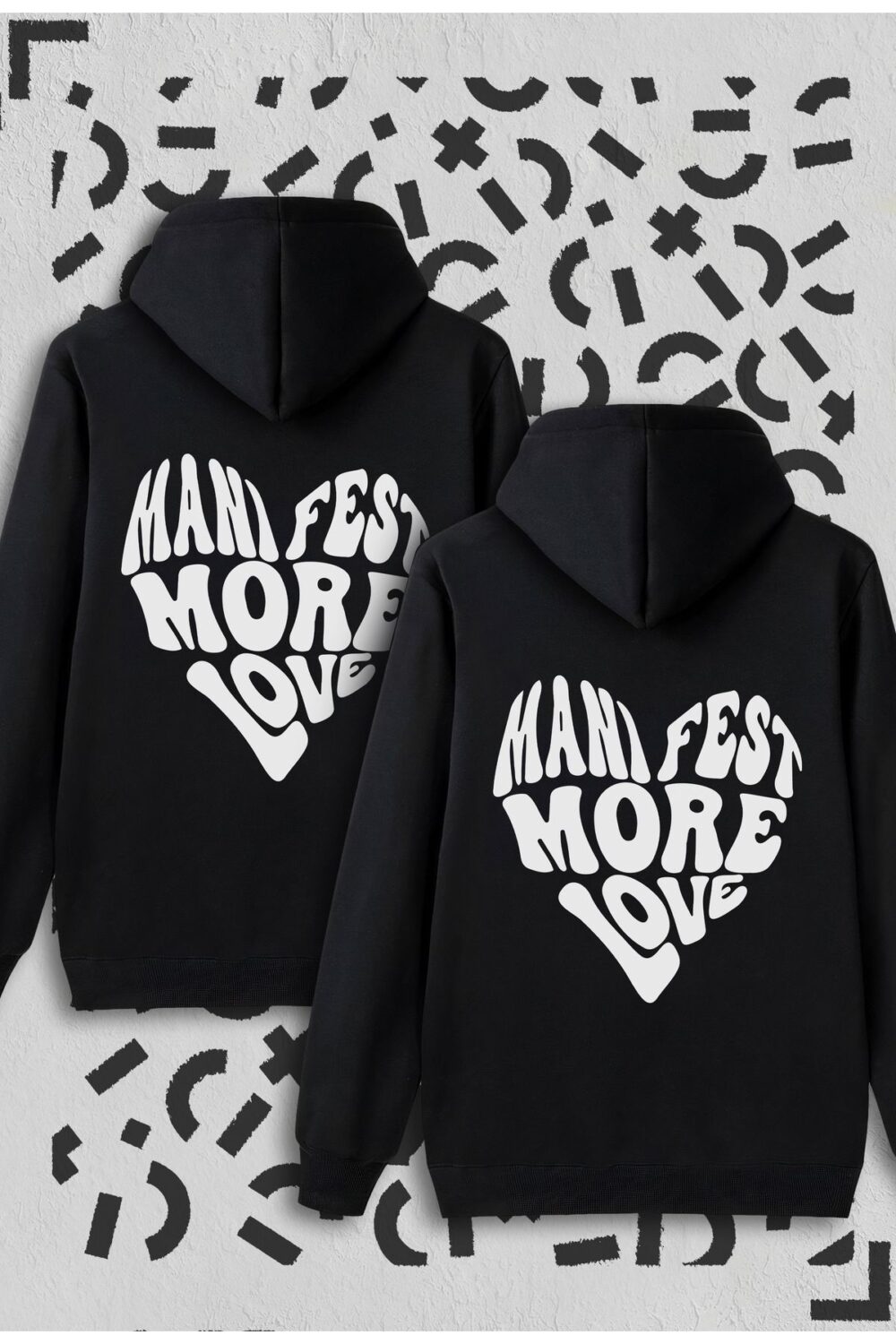 Sevgili Çift Kombinleri Manifest More Love Baskılı 2 Ürün Siyah Kapüşonlu Sweatshirt Hoodie