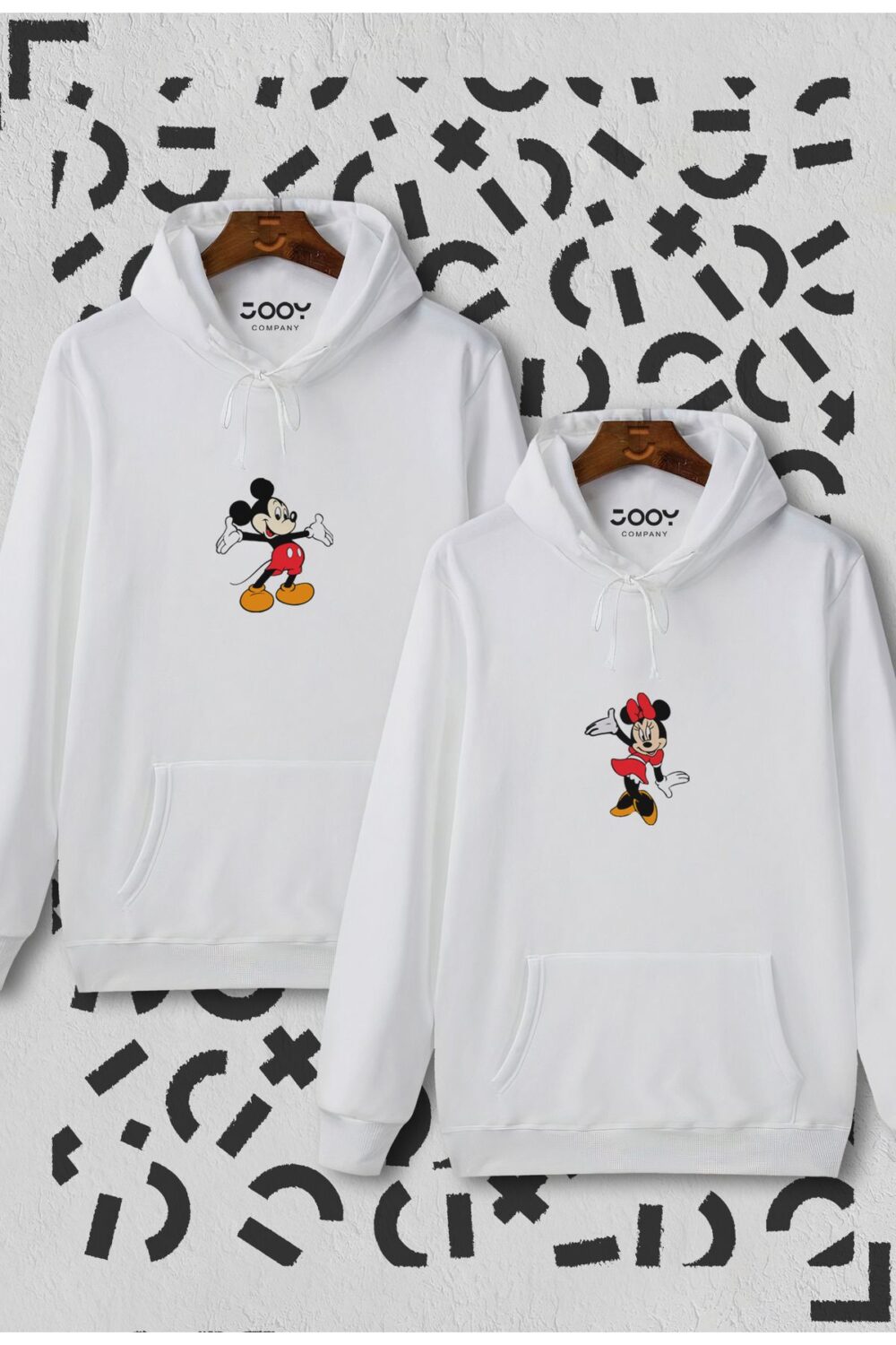 Sevgili Çift Kombinleri Mickey Minnie 2 Ürün Beyaz Kapüşonlu Hoodie Sweatshirt