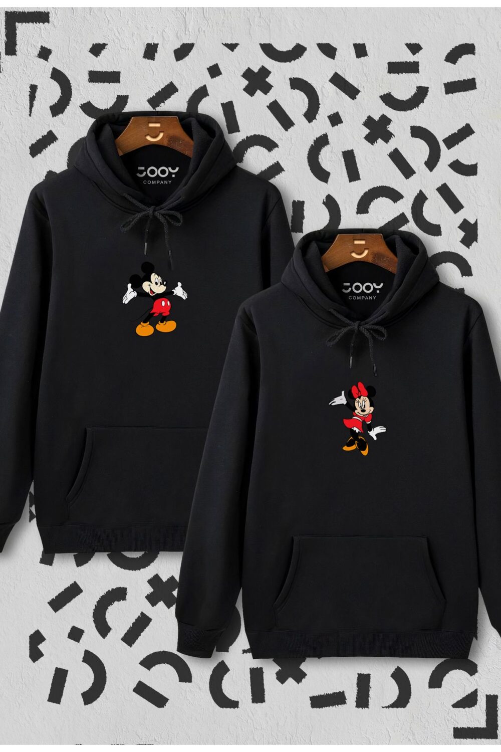 Sevgili Çift Kombinleri Mickey Minnie 2 Ürün Siyah Kapüşonlu Hoodie Sweatshirt