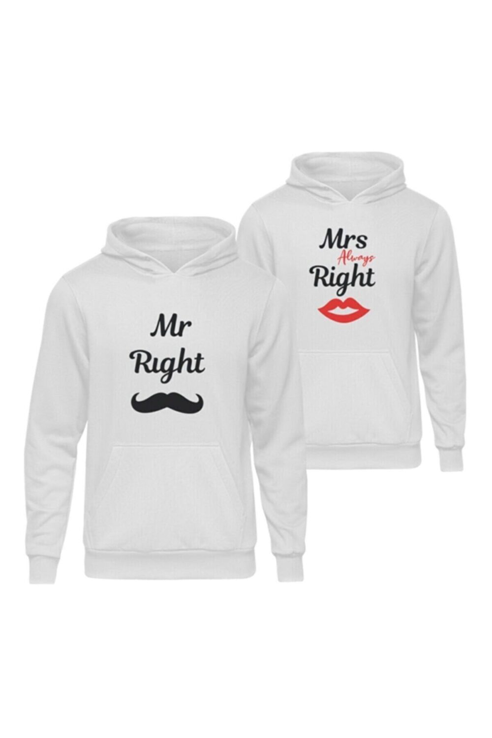 Sevgili Çift Kombinleri Mr. – Mrs. Right 2 Ürün Siyah Kapüşonlu Hoodie Sweatshirt