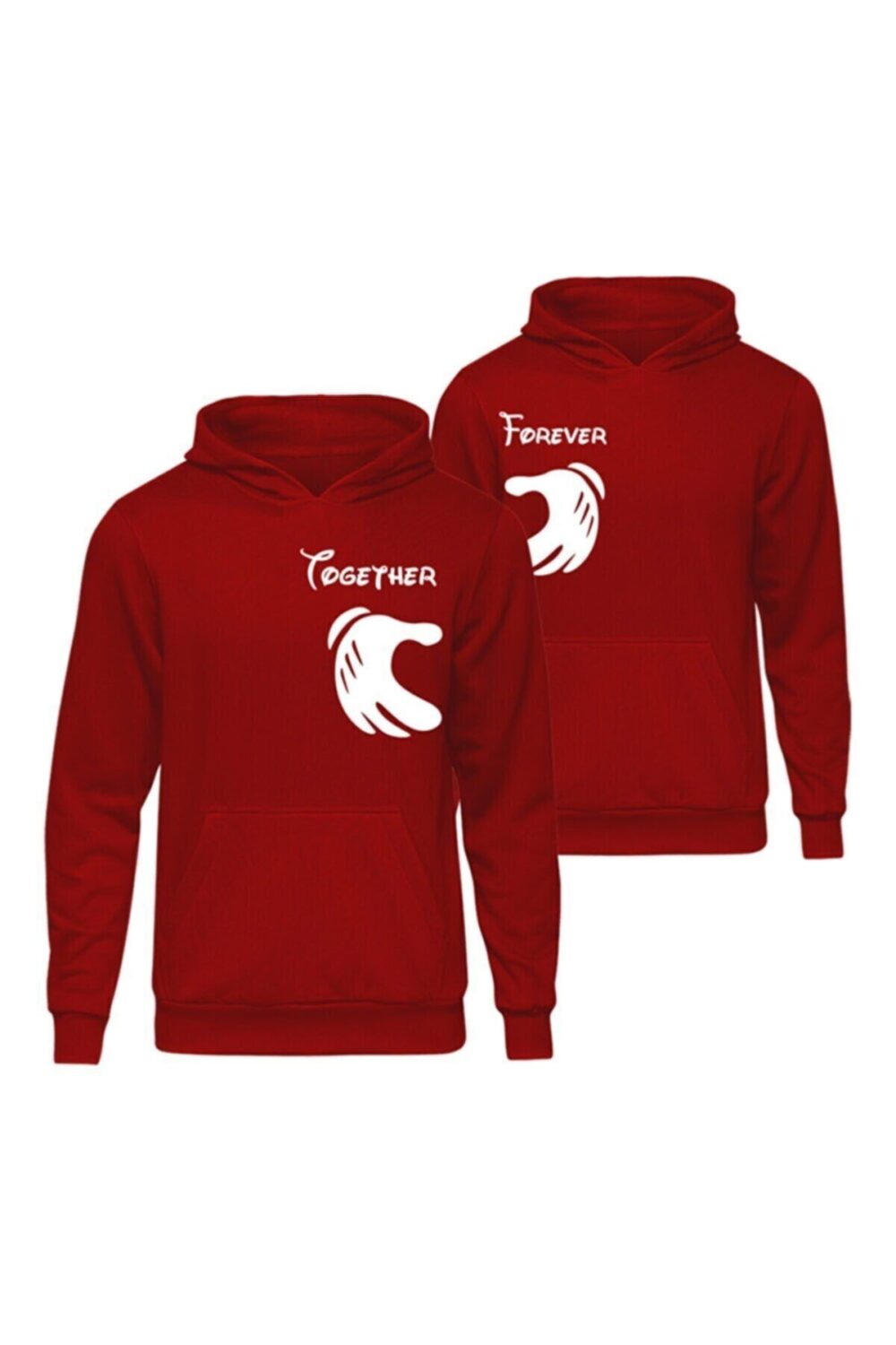 Sevgili Çift Kombinleri Together Forever Kırmızı Kapüşonlu Hoodie