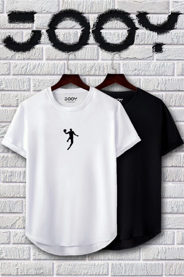 Jooy Company-Siyah Beyaz Basketball Player Slim Fit Tshirt Ikili Set