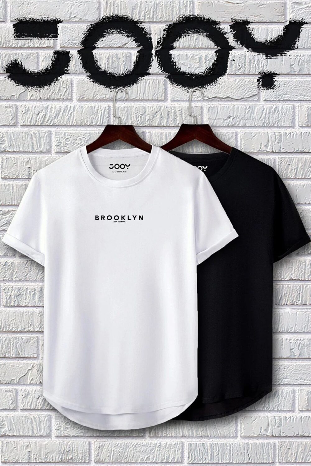 Siyah Beyaz Brooklyn Baskılı Slim Fit Tshirt 2’li Set