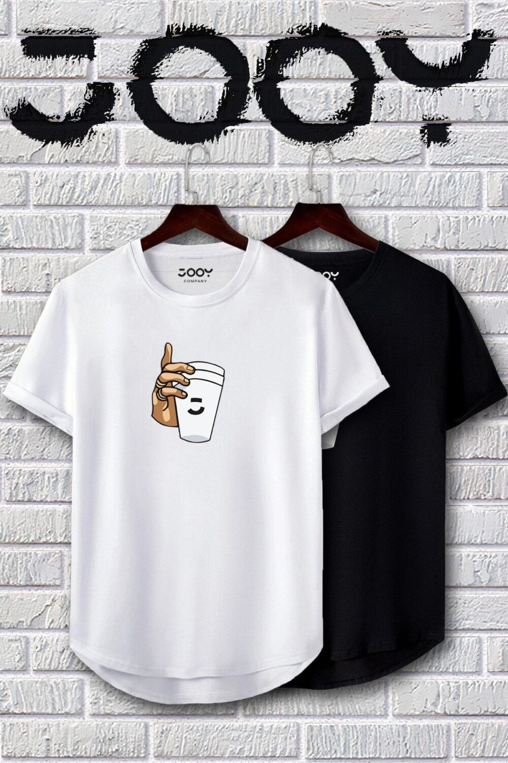 Siyah Beyaz Oval Kesim Bardak Tasarım Tshirt 2’li Set