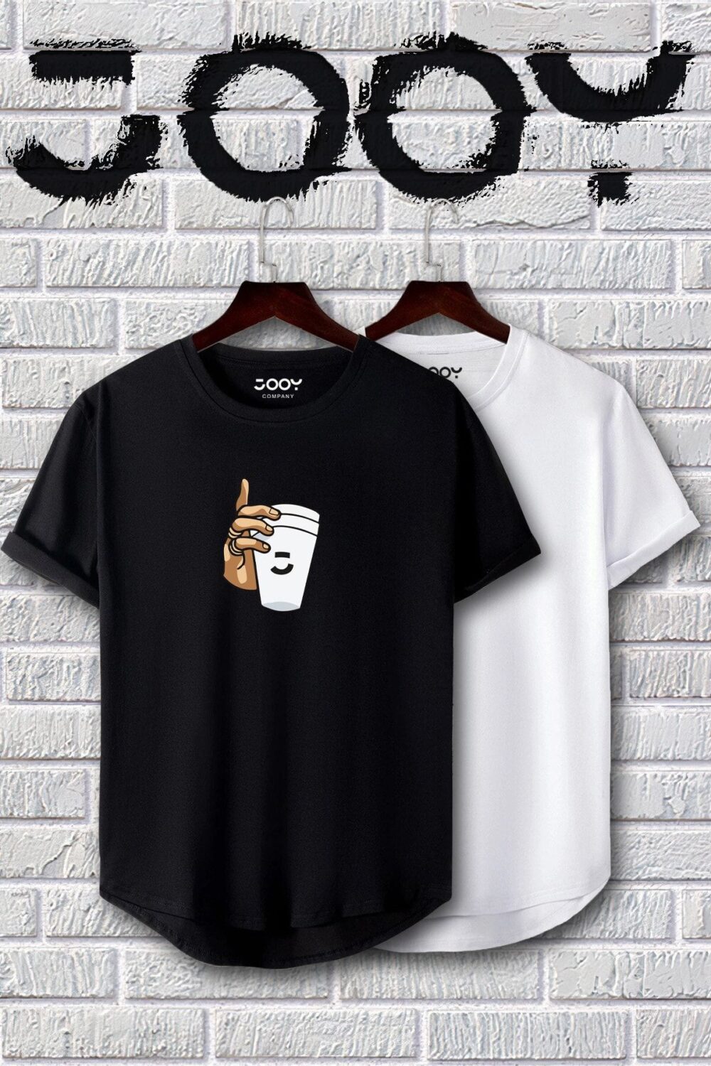 Siyah Beyaz Oval Kesim Bardak Tasarım Tshirt Ikili Set