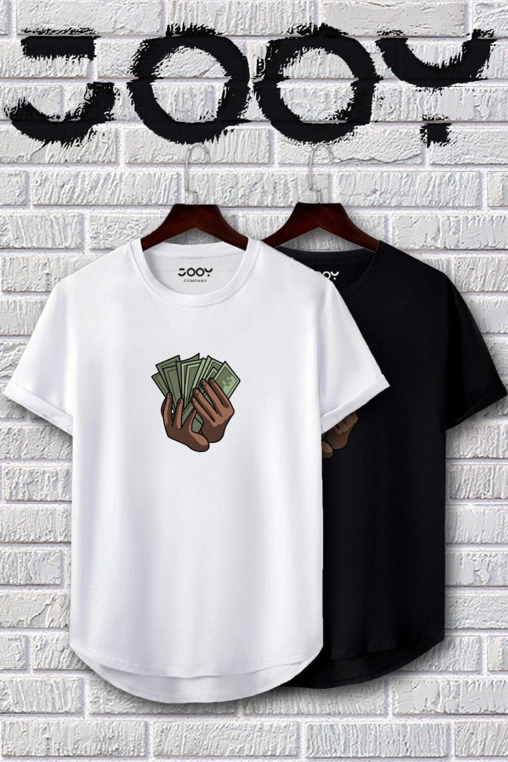 Siyah Beyaz Oval Kesim Para Tasarım Tshirt 2’li Set